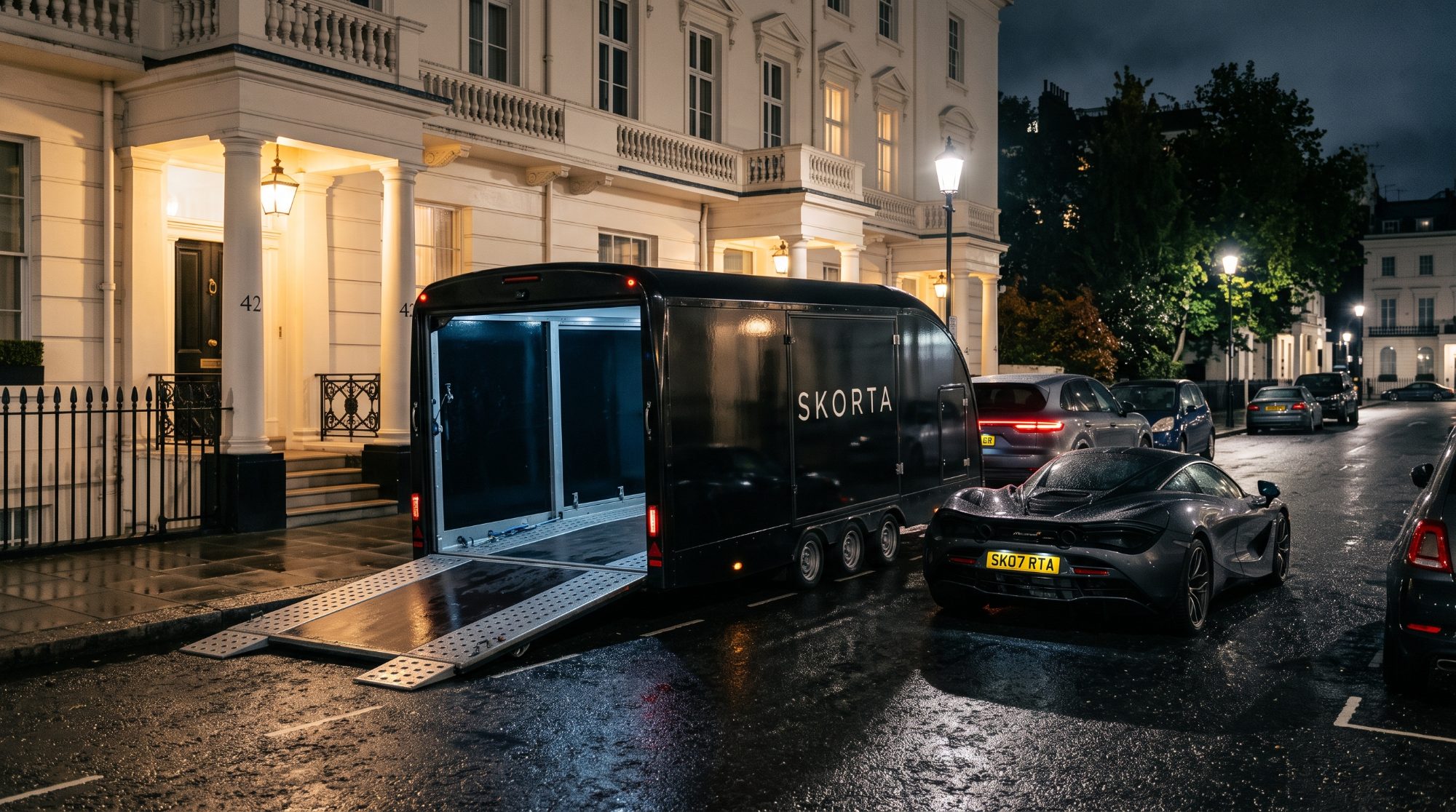 Night collection outside a London townhouse (concept image)